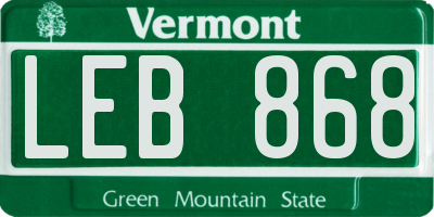 VT license plate LEB868