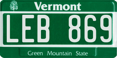 VT license plate LEB869