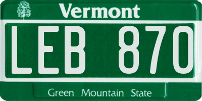 VT license plate LEB870