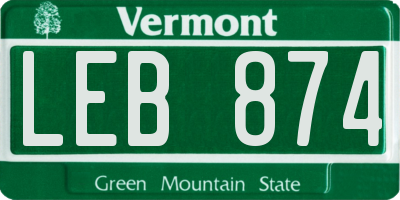 VT license plate LEB874