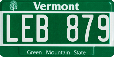 VT license plate LEB879