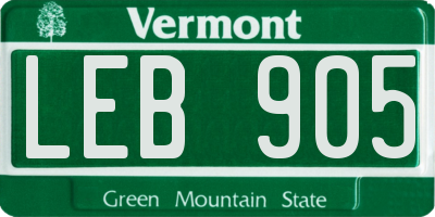 VT license plate LEB905