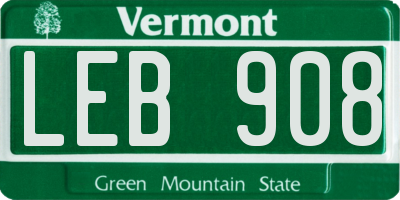 VT license plate LEB908