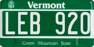 VT license plate LEB920