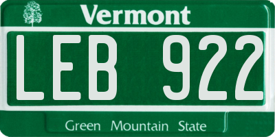 VT license plate LEB922