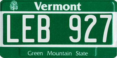 VT license plate LEB927