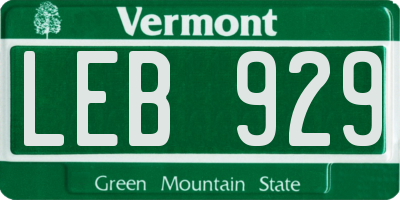 VT license plate LEB929