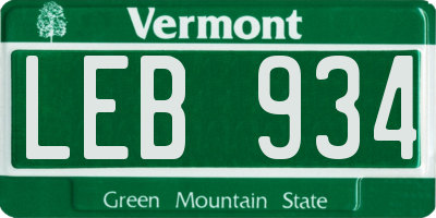 VT license plate LEB934