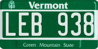 VT license plate LEB938