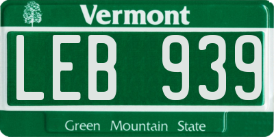VT license plate LEB939
