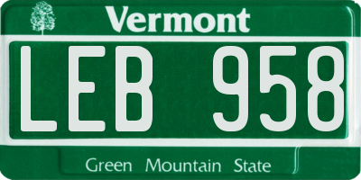 VT license plate LEB958
