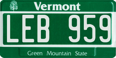 VT license plate LEB959