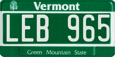 VT license plate LEB965