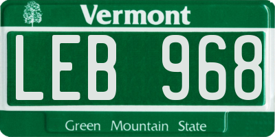 VT license plate LEB968