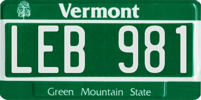 VT license plate LEB981