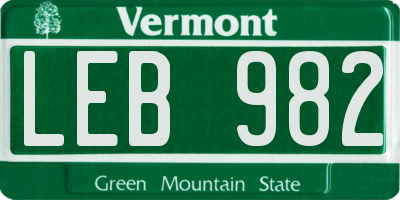 VT license plate LEB982