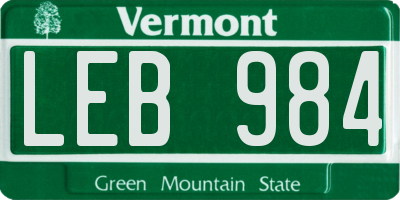 VT license plate LEB984