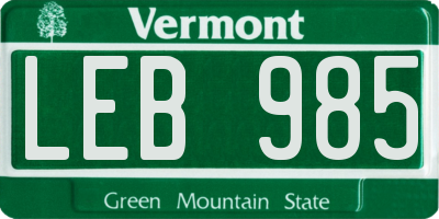 VT license plate LEB985