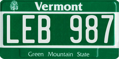 VT license plate LEB987
