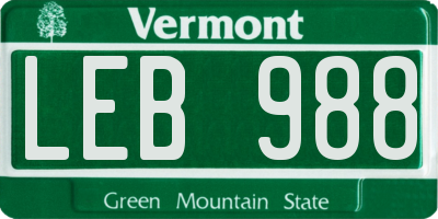 VT license plate LEB988