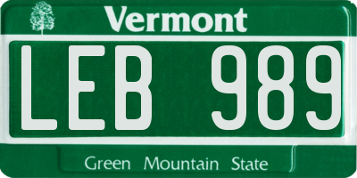 VT license plate LEB989