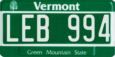 VT license plate LEB994