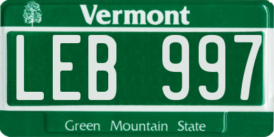VT license plate LEB997