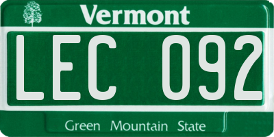VT license plate LEC092
