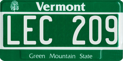 VT license plate LEC209