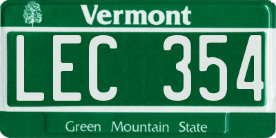 VT license plate LEC354