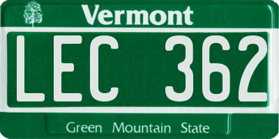 VT license plate LEC362