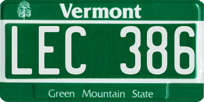 VT license plate LEC386