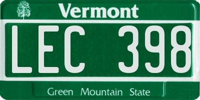 VT license plate LEC398