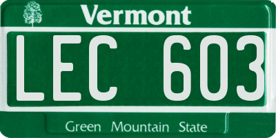 VT license plate LEC603
