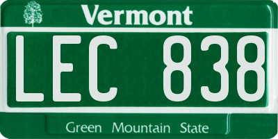 VT license plate LEC838