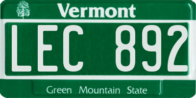 VT license plate LEC892