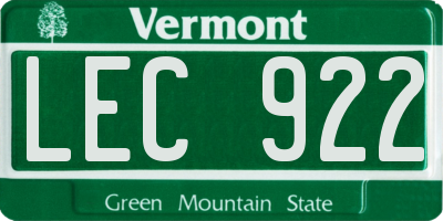 VT license plate LEC922