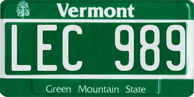 VT license plate LEC989