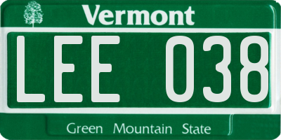 VT license plate LEE038