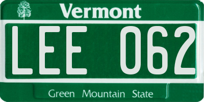 VT license plate LEE062