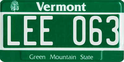 VT license plate LEE063