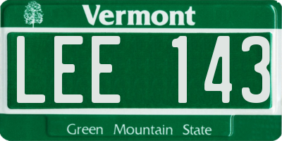 VT license plate LEE143