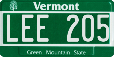 VT license plate LEE205