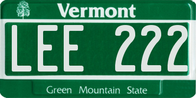 VT license plate LEE222