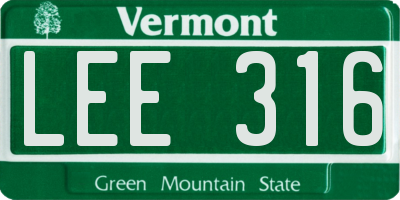 VT license plate LEE316