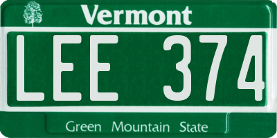 VT license plate LEE374