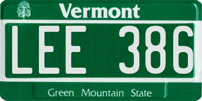 VT license plate LEE386