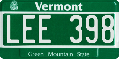 VT license plate LEE398