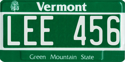 VT license plate LEE456