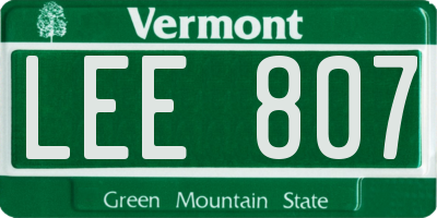 VT license plate LEE807